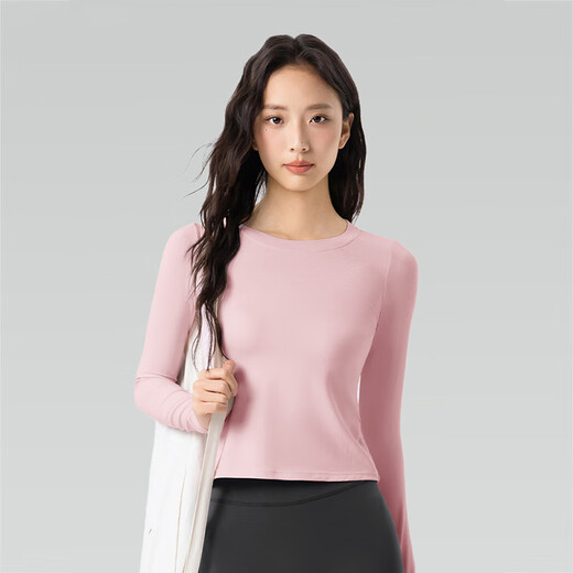 LULUUVTTOH autumn and winter long-sleeved yoga clothes for women, round neck, slim fit, sports T-shirt, Pilates training fitness clothes top, strawberry milkshake M