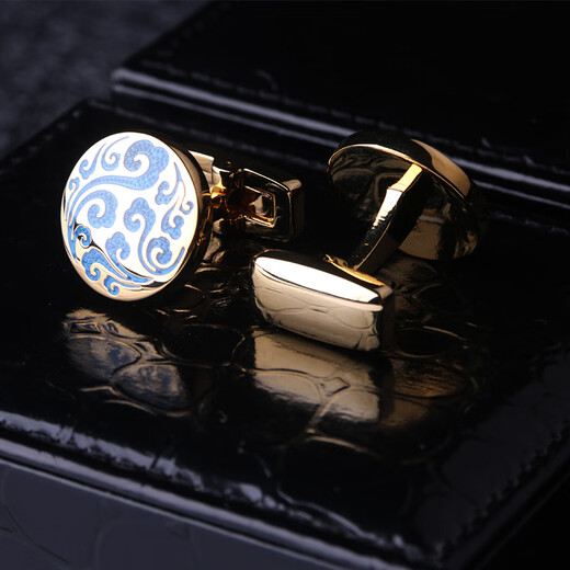 Lieshang cloisonne pattern cufflinks, French shirt cufflinks, men's cufflinks, formal business shirt cufflinks, gold palace enamel blue pattern_cufflinks