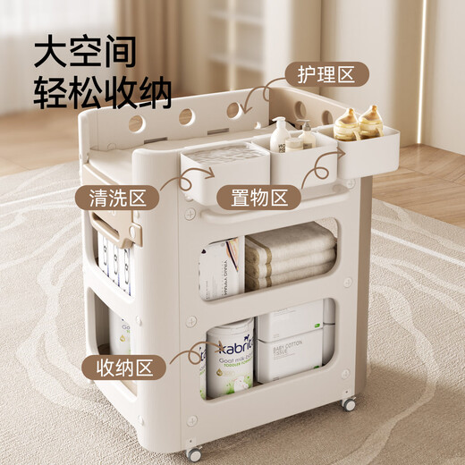 英氏（YEEHOO）新生婴儿尿布台宝宝抚触护理台换尿布可移动多功能洗浴婴儿床 婴儿护理台+【天然乳胶垫+挂式方盒】