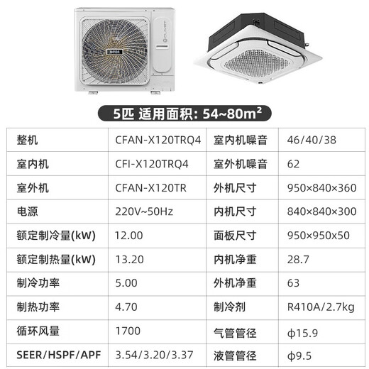 Midea three-horse, five-horse, six-horse, ten-horse one-to-one multi-frequency variable-frequency heating and cooling ceiling air conditioner patio machine 380V three-phase electric embedded four-side commercial central air conditioner 3 horsepower second-level energy efficiency 220V bare metal