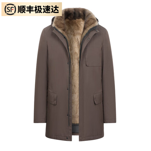 S MAX MARAWL进口水貂皮草内胆尼克服男装立领可拆卸连帽整貂内胆皮毛一体外 咖色(进口青根貂内胆+咖啡貂毛领+兔绒袖) L