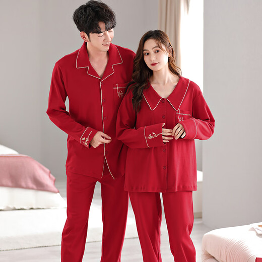 Cat Couple Pajamas Women's Pure Cotton Zodiac Year Red Festive Autumn and Winter Wedding Suits Men's Home Clothes Daily Good Dreams Pure Cotton Comfortable Happy Red 3XL Men's Recommended 180-200 Jin Jin equals 0.5 kg