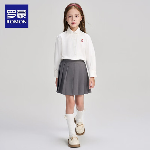 Romon children's clothing French preppy shirt girls autumn lace doll collar top embroidered white shirt white 120