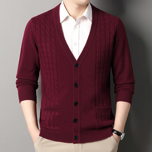 Deer King Optim pure cashmere sweater cardigan men's coat autumn and winter V-neck sweater middle-aged dad wear warm outer knitted base layer light coffee 2XL 180 recommended weight 155-175Jin Jin is equal to 0.5 kg