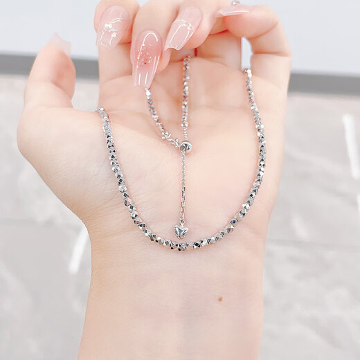 Beijing Gold Trading Center Co., Ltd. Platinum Necklace Women's pt950 Explosive Dandy Beads Platinum Clavicle Chain Birthday Valentine's Day Gift for Girlfriend and Wife About 12.81g
