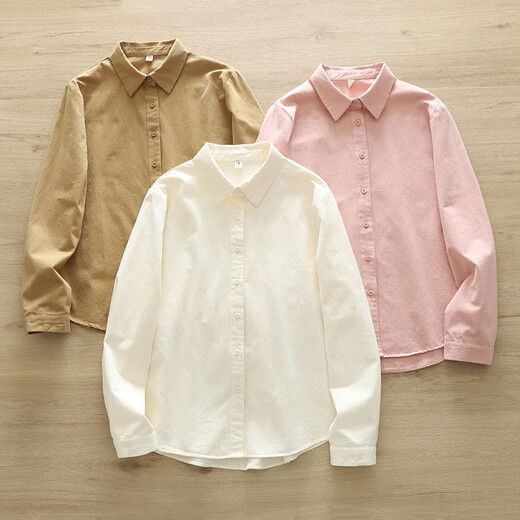 Yun Qiurong women's shirt cotton long-sleeved autumn and winter thick brushed versatile 2025 autumn new shirt pure cotton top fashionable off-white M 115-135Jin Jin equals 0.5 kg