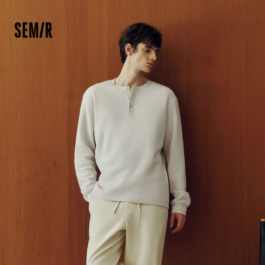Semir long-sleeved T-shirt men's waffle solid color versatile bottoming shirt winter 2025 top Henry collar 109725101101