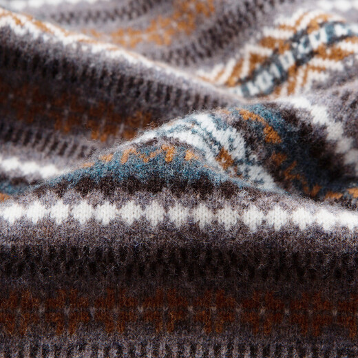 Hodo 100% Wool Patterned Jacquard Cardigan Men's Autumn and Winter Warm Half Turtleneck Sweater Thick Knitted