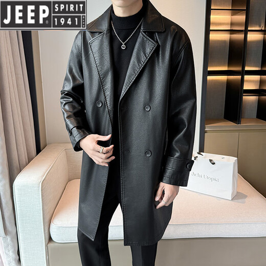 JEEP SPIRIT2025 Spring and Autumn New Old Money Style Men's Leather Jacket Black L
