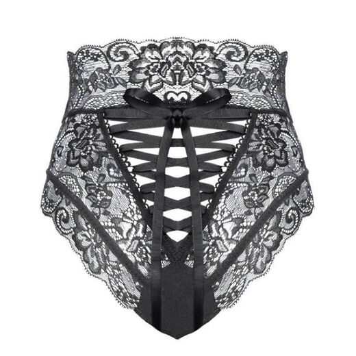 Sexy and tempting high-waisted cross strap lace panties transparent thong hollow black and white women's black M100-110Jin Jin equals 0.5 kg