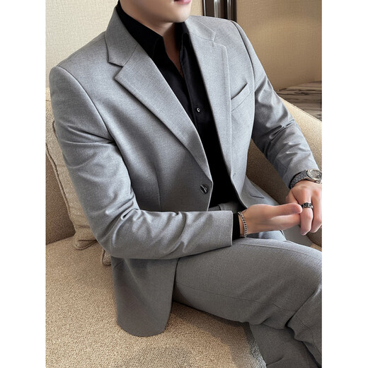 Septwolves Jacket Expert Two-Button Suit Men's Suit Business Casual Formal Groom Wedding Dress Slim Suit Three-piece Royal Blue Single-piece Suit L (105-120Jin Jin equals 0.5 kg)