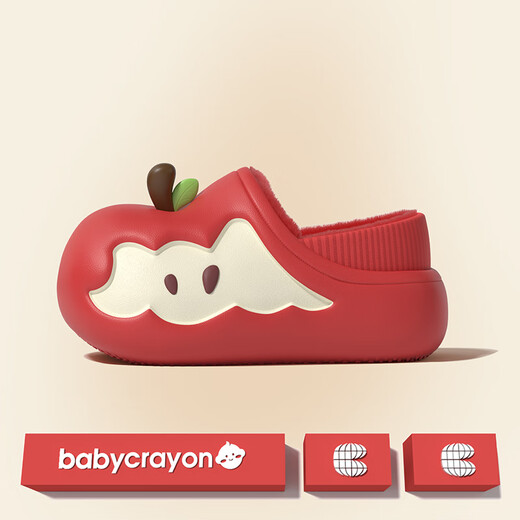 Chedoir autumn and winter new original small apple children's bag heel cotton slippers for boys and girls plus velvet warm anti-slip cotton slippers red apple bag heel 23 0mm suitable for sports shoes 36-37 sizes
