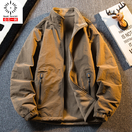 Kuraishi Kazuki thickened fleece reversible jacket men's autumn and winter warm thickened polar fleece casual stand collar jacket camel reversible 2XL recommended 146-160Jin Jin equals 0.5 kg
