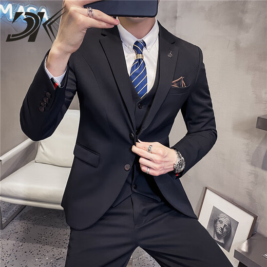 DK brand men's suit suit men's autumn business casual suit trend slim British style fashion three-piece suit light gray suit + trousers M