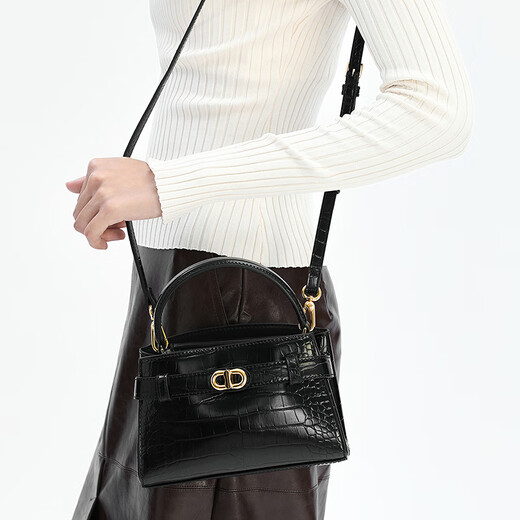 CHARLES&KEITH crocodile pattern Kelly bag hand-held cross-body wedding bag women's bag birthday gift CK2-50270880-1 Black black S