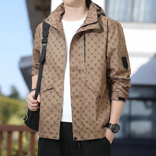 2025 Men's Spring and Autumn New Spring and Autumn Casual Outdoor Trendy Windbreaker Jacket Top CGf Letter Printed Jacket Black XL Recommended 140-160Jin Jin is equal to 0.5 kg