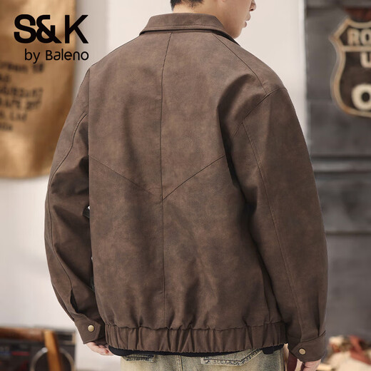 Baleno (Baleno) S&K series American retro leather jacket for men, loose motorcycle jacket, light luxury tough guy autumn casual jacket for men, coffee color, size 4XL, recommended weight 200-220