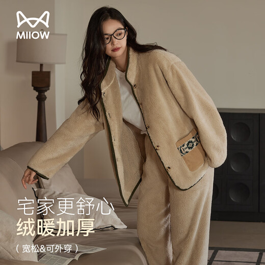 Catman stand-up collar cardigan coral velvet women's pajamas women's winter warm and wearable home wear set 25 years new product