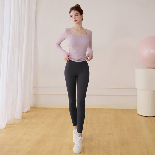 LULULOMDDW autumn and winter long-sleeved yoga wear with chest pad women's new top Pilates training fitness suit milk white long-sleeved M