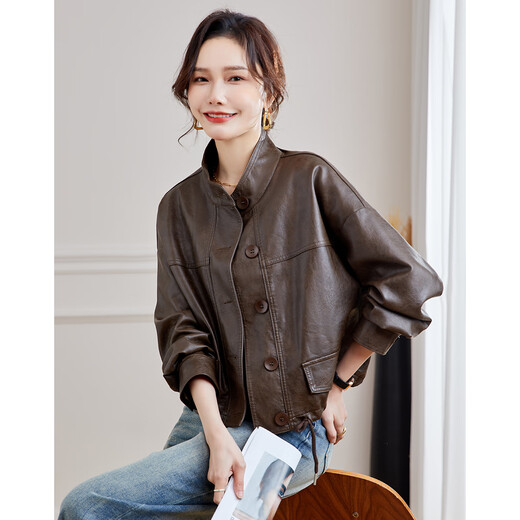 TERRE BLEUE Leather Jacket for Women 2025 Spring and Autumn New Slim Fit Versatile Jacket Motorcycle Long Sleeve Short PU Leather Jacket for Women