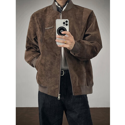 Shelley Jones American retro pu leather jacket men's jacket autumn and winter new baseball collar high-end handsome top clothing gray XL recommended 125-135Jin Jin equals 0.5 kg