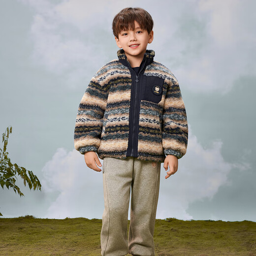 PawinPaw Cartoon Bear Children's Clothing 25th Autumn and Winter New Boys' Outdoor Striped Plush Jacket Warm Jacket Green/40 130