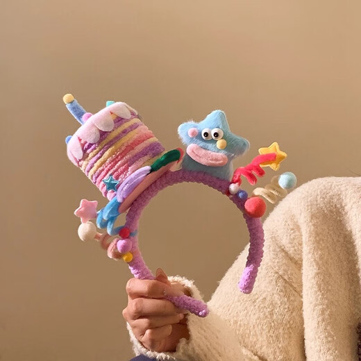 Birthday headband twist stick handmade finished children's first-year dinner party photo props cute hair accessories funny star birthday cake headband