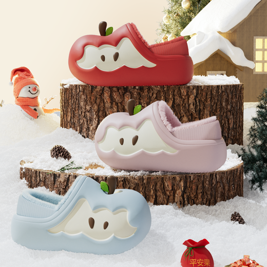 Chedoir autumn and winter new original small apple children's bag heel cotton slippers for boys and girls plus velvet warm anti-slip cotton slippers red apple bag heel 23 0mm suitable for sports shoes 36-37 sizes