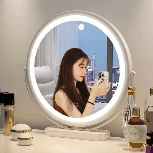 New mirror makeup mirror with light master bedroom makeup mirror desktop desktop bedroom home makeup table mirror gold (plugged in) three-color lamp + rotatable 40x45cm