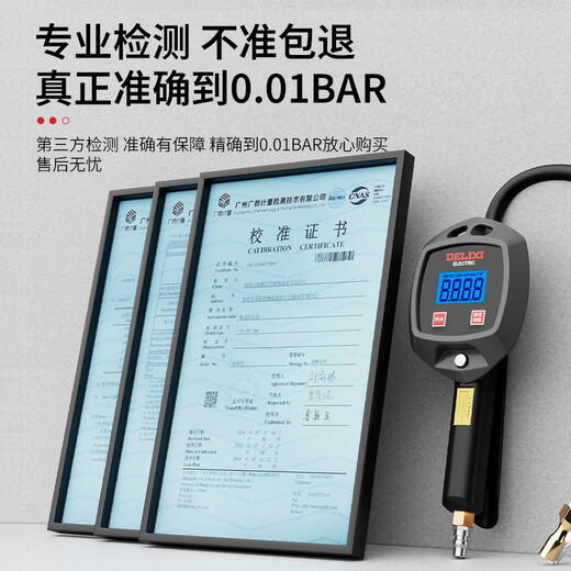 Delixi Electric high-precision digital display tire pressure gauge car tire inflation pressure gauge pointer tire pressure gauge (with silicone surround)