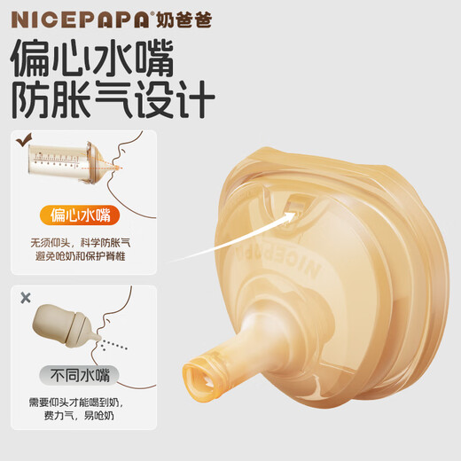 Nicepapa flip-top straw feeding bottle 1-3 years old, wide diameter PPSU for babies over 12 months old with gravity ball, drop-resistant 300ML