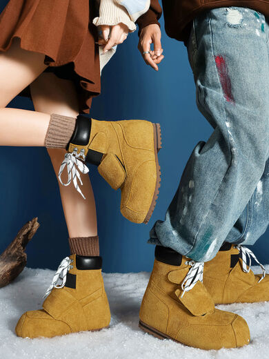 Snow boots 2025 winter thick-soled versatile Martin boots for men and women couples shoes thickened cold-proof and warm ski boots yellow 36 36