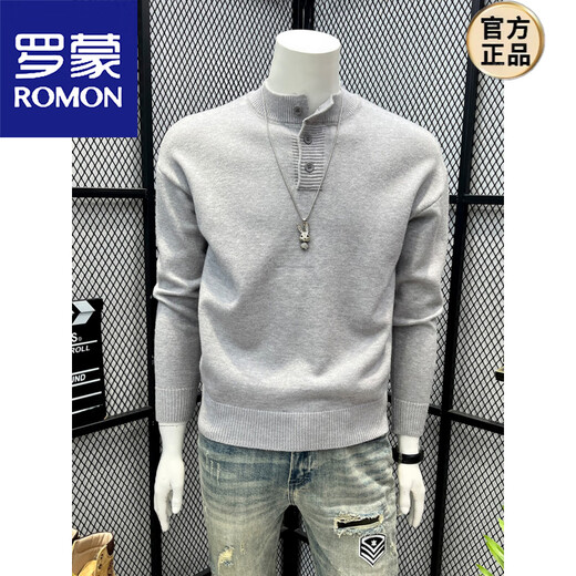 ROMON Henry Collar Gray Sweater Retro High Street Solid Color Autumn Sweater Men's Simple Design Lazy Casual Style Gray M 100-120Jin Jin equals 0.5 kg