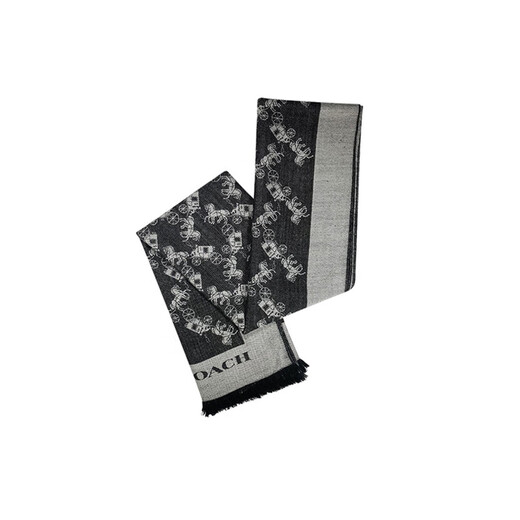 COACH Scarf Carriage Logo Large Velvet Scarf Women's Gray Black Default Packaging