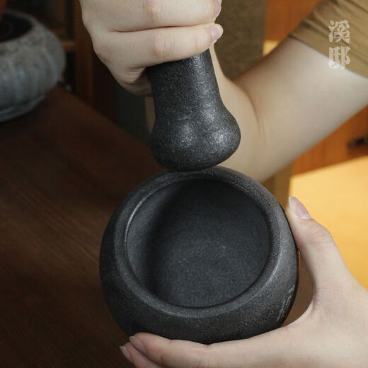Jieyunmao natural black gold stone mortar garlic masher manual grinding bowl grinding garlic press household garlic mortar old-fashioned medicine jar Wujin stone No. 13 natural whole stone polishing