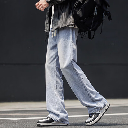 Woodpecker Jeans Men's Autumn and Winter New American High Street Weibo Loose Straight Pants Men's Casual Versatile Long Pants Men Black Gray XL (Recommended 130-155 Jin Jin equals 0.5 kg)