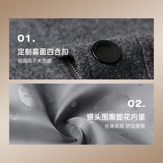 Sept Wolf Wainen Mabe's Mou Mound's New Winter Stand Collar Couleur propre Couleur en laine Moyenne Longueur Médion Vêtements pour hommes décontractés 003 (gris moyen) L 170 / 88A