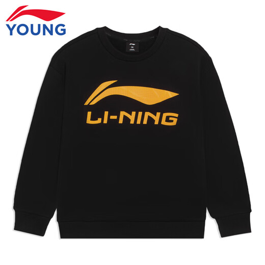 Li Ning children's sweatshirt for men and women, autumn and winter new thickened warm round neck loose casual children's sports and leisure sweatshirt black 73-3 plus velvet 160