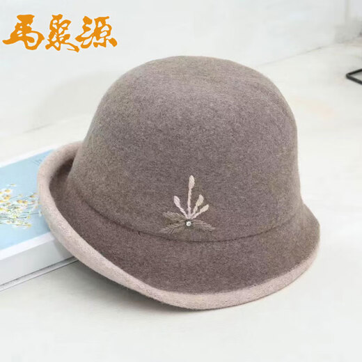 Ma Juyuan's new hat for women in autumn and winter, embroidered with diamonds, versatile basin hat, fashionable and elegant, coffee color, D embroidered small flower with diamond hat 56cm-58cm