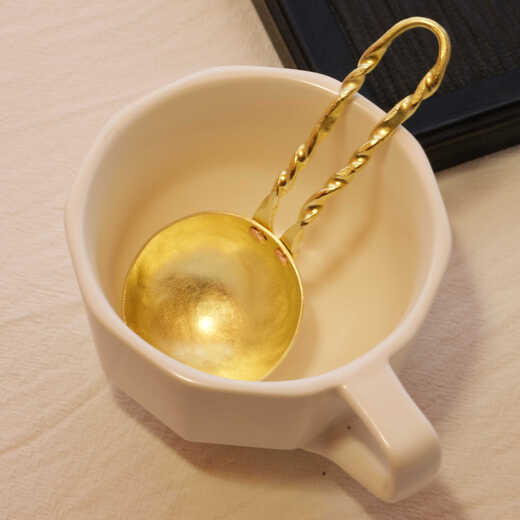 Shuangshan (SHIMOYAMA) handmade brass coffee spoon, copper coffee bean spoon, dessert spoon, brass tea spoon, measuring spoon, household creative copper spoon, brass spoon