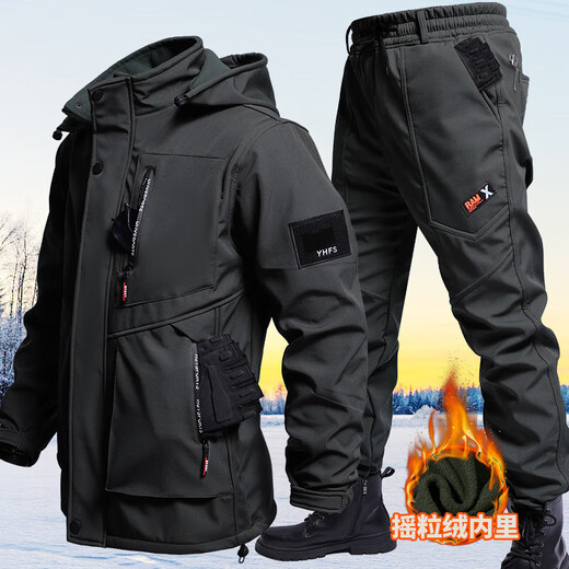 Skingcond German cycling clothing outdoor men's sports waterproof windproof plus velvet thickened winter cycling jacket for mountaineering and hiking 9968 waterproof jacket suit black plus velvet M 165 (100-120Jin Jin equals 0.5 kg)