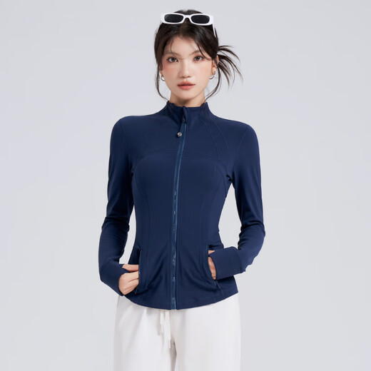 LULULOMDDW Autumn and Winter Yoga Jacket Women's Stand Collar Zipper Running Cycling Fitness Wear Pilates Training Sports Top Long Sleeve Blue L