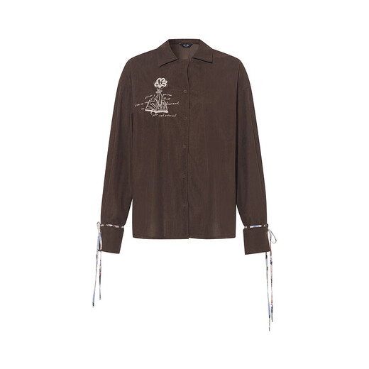 Two or Three Things Hovering Dreamland 2025 Winter New Literary Style Printed Strap Cuffs Towel Embroidered Corduroy Shirt Coffee M