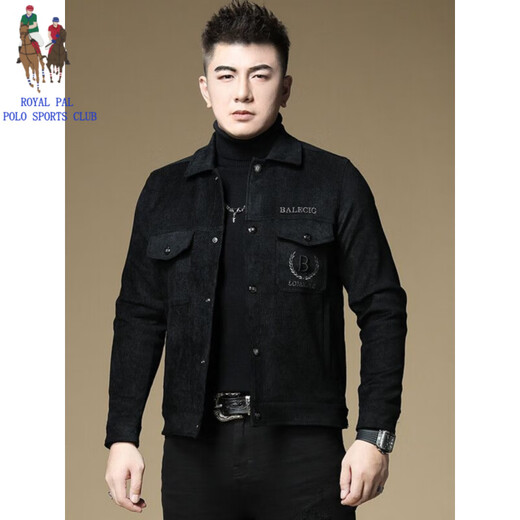ROYAL PALM POLO SPORTS CLUB men's autumn new jacket men's European brand fashion trend sequin embroidery thickened warm long-sleeved jacket black (velvet) thickened 2XL recommended weight 135-150Jin Jin equals 0.5 kg