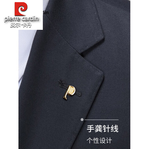 Pierre Cardin high-end all-wool suit men's autumn business casual formal suit middle-aged and elderly father's suit two-piece navy blue version A without slits (all wool suit) XL 180/96A