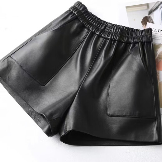 Haining Genuine Leather Shorts Women's 2025 Autumn New Casual Versatile Wide Leg Pants Sheepskin High Waist Slim Boot Pants Black XL
