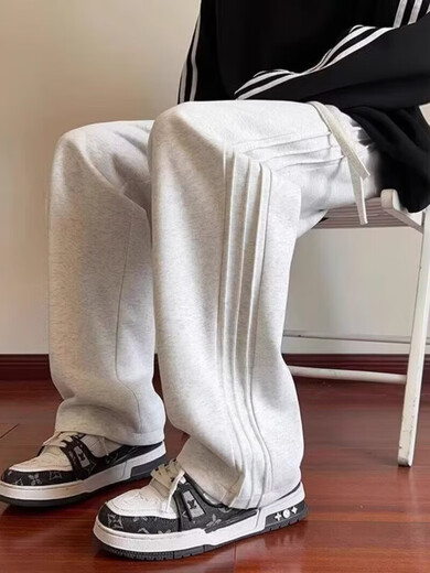 Heilan House (HLA) summer thin loose sports pants for men spring and autumn American retro solid color plus velvet youth drape casual pants trendy black plus velvet M