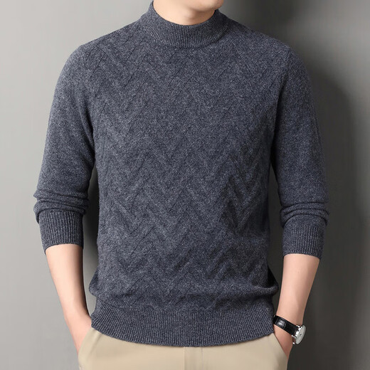 Deer King Optim cashmere sweater men's half turtleneck thickened warm sweater men's 100 pure cashmere autumn and winter new middle-aged bottoming shirt medium gray M 165 recommended weight 100-120Jin Jin equals 0.5 kg