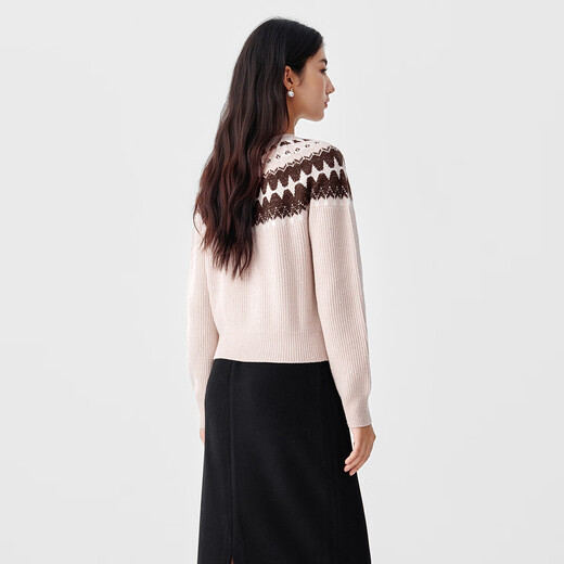 Coletier 2025 winter new 100 sheep wool Fair Isle retro pullover sweater for women, light orange S