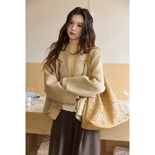 Mystery Show Flower Yarn Abricot 100 laine Double face manteau de laine pour femmes 2025 automne et hiver nouvelle veste rétro à boutons papillon pour femmes Design et couleur Flower Yarn Abricot L